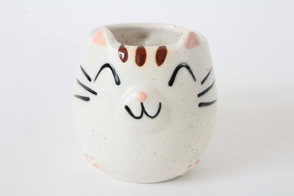 Mino ware Japanese Pottery Mug Cup Cat Shape Chiffon White made in Japan