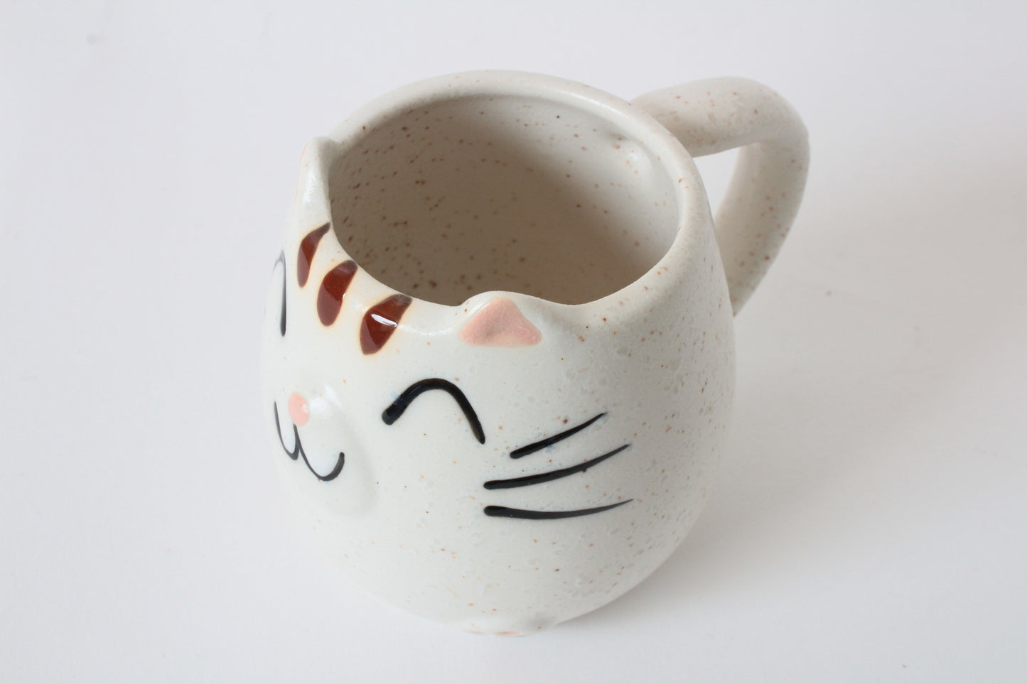 Mino ware Japanese Pottery Mug Cup Cat Shape Chiffon White made in Japan