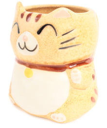 Mino ware Japanese Pottery Mug Cup Manekineko Cat Honey Yellow made in Japan