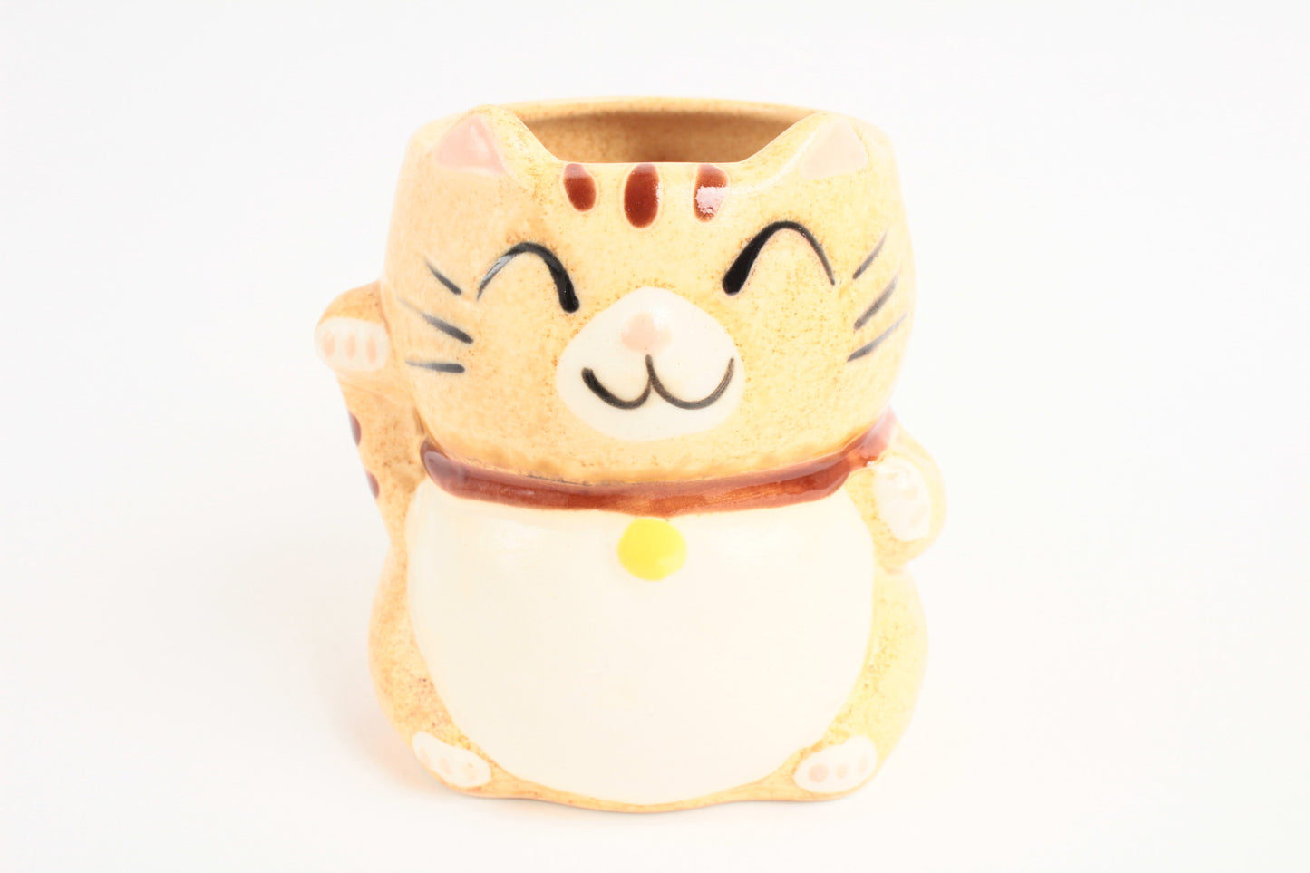 Mino ware Japanese Pottery Mug Cup Manekineko Cat Honey Yellow made in Japan