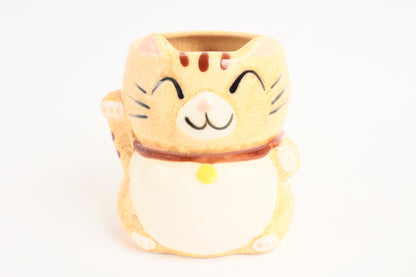 Mino ware Japanese Pottery Mug Cup Manekineko Cat Honey Yellow made in Japan