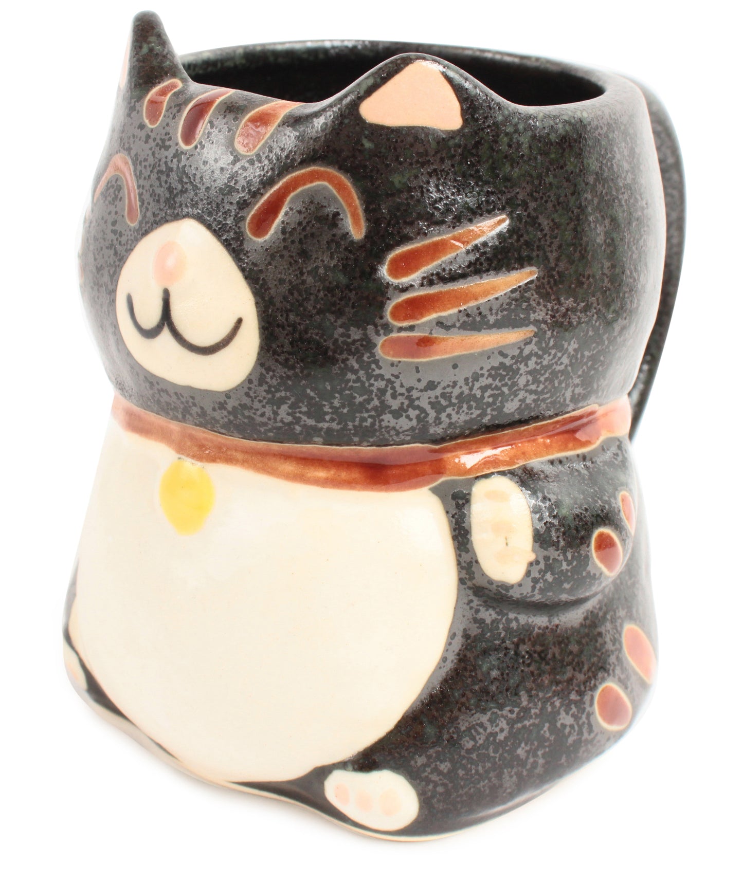 Mino ware Japanese Pottery Mug Cup Manekineko Cat Matte Black made in Japan