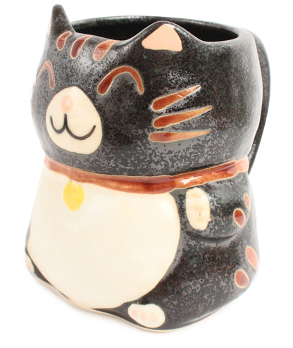 Mino ware Japanese Pottery Mug Cup Manekineko Cat Matte Black made in Japan