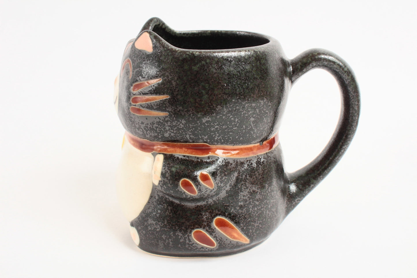 Mino ware Japanese Pottery Mug Cup Manekineko Cat Matte Black made in Japan
