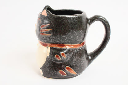 Mino ware Japanese Pottery Mug Cup Manekineko Cat Matte Black made in Japan
