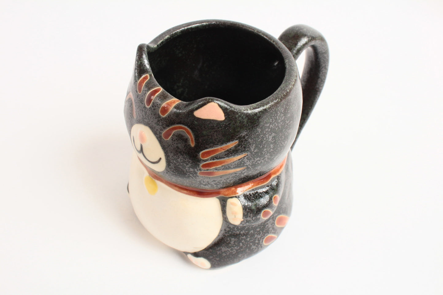 Mino ware Japanese Pottery Mug Cup Manekineko Cat Matte Black made in Japan