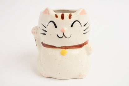 Mino ware Japanese Pottery Mug Cup Manekineko Cat Chiffon White made in Japan