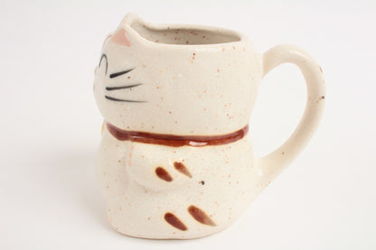 Mino ware Japanese Pottery Mug Cup Manekineko Cat Chiffon White made in Japan