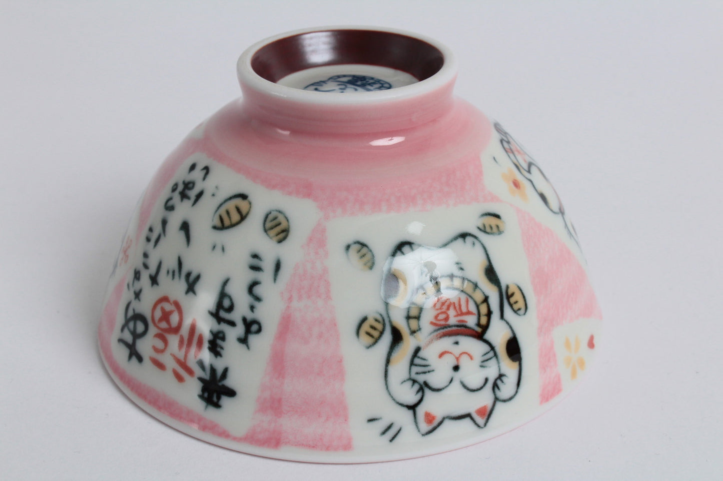 Mino ware Japanese Ceramics Rice Bowl Manekineko Koban Cat Pink made in Japan