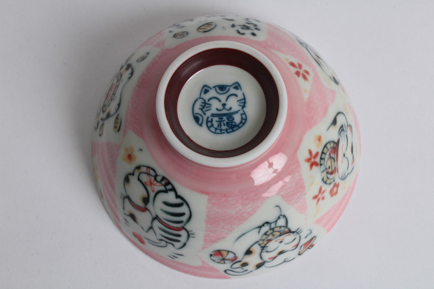 Mino ware Japanese Ceramics Rice Bowl Manekineko Koban Cat Pink made in Japan