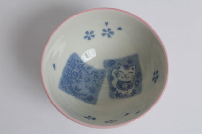 Mino ware Japanese Ceramics Rice Bowl Manekineko Koban Cat Pink made in Japan