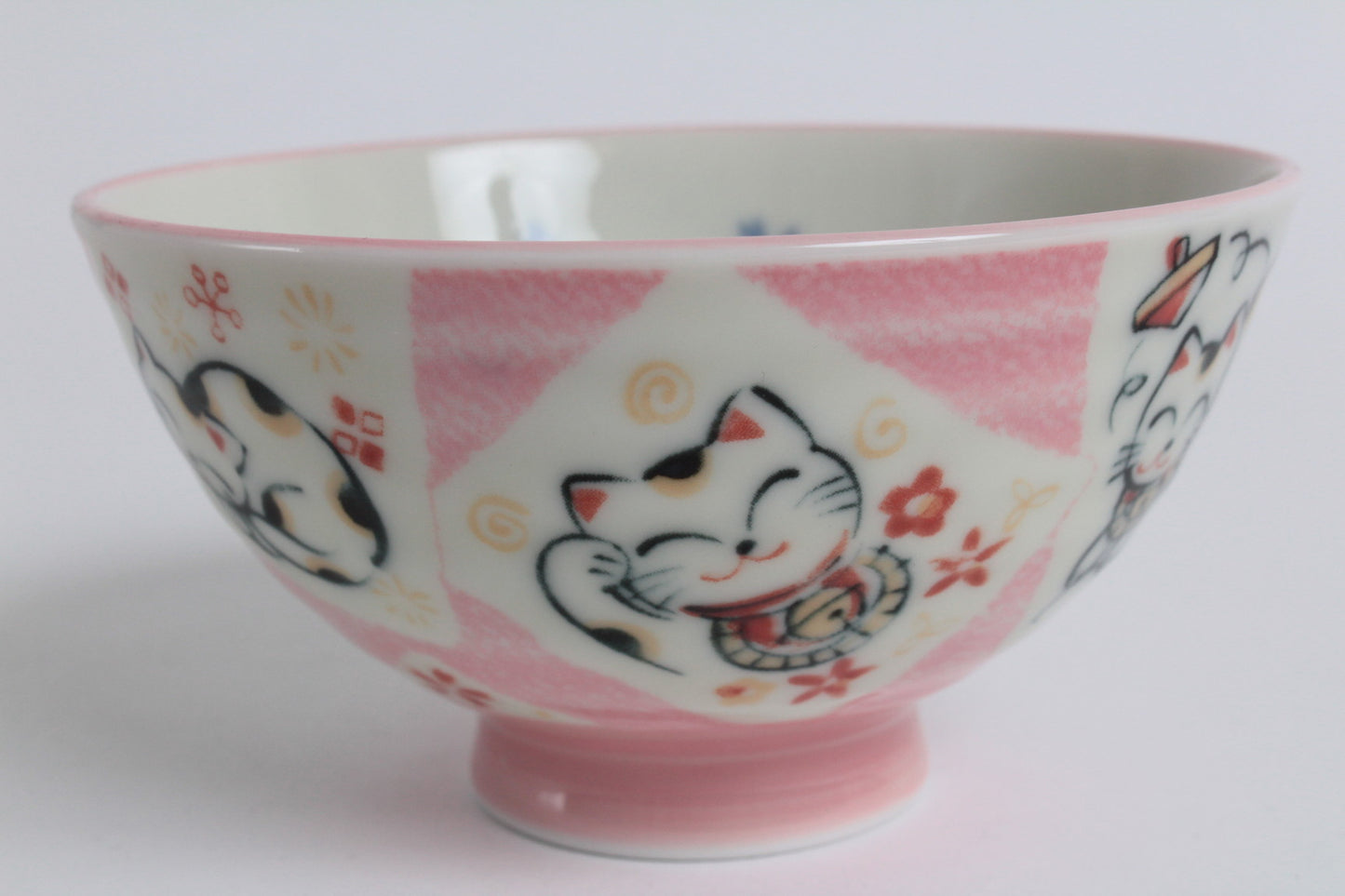 Mino ware Japanese Ceramics Rice Bowl Manekineko Koban Cat Pink made in Japan