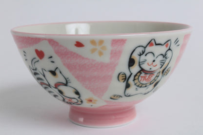 Mino ware Japanese Ceramics Rice Bowl Manekineko Koban Cat Pink made in Japan