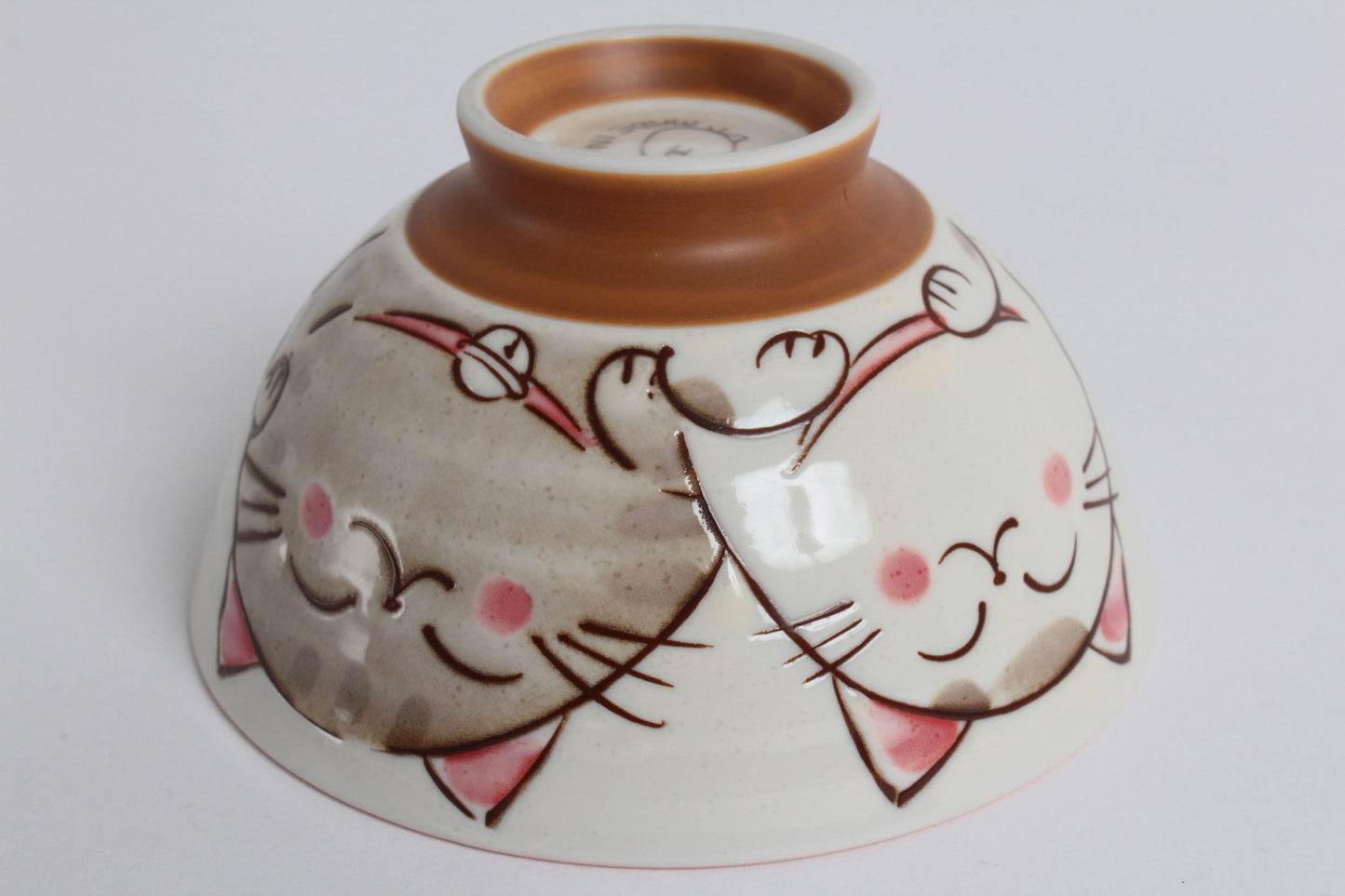 【2pcs set】Mino ware Japanese Ceramics Pair Rice Bowl Blue & Pink Smiling Cat made in Japan