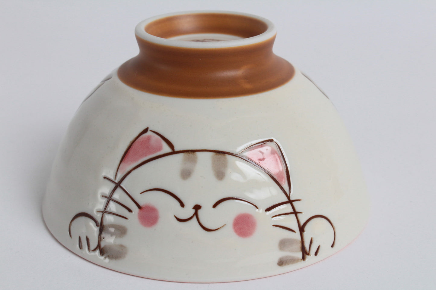 【2pcs set】Mino ware Japanese Ceramics Pair Rice Bowl Blue & Pink Smiling Cat made in Japan