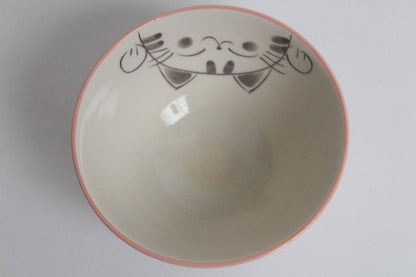 【2pcs set】Mino ware Japanese Ceramics Pair Rice Bowl Blue & Pink Smiling Cat made in Japan