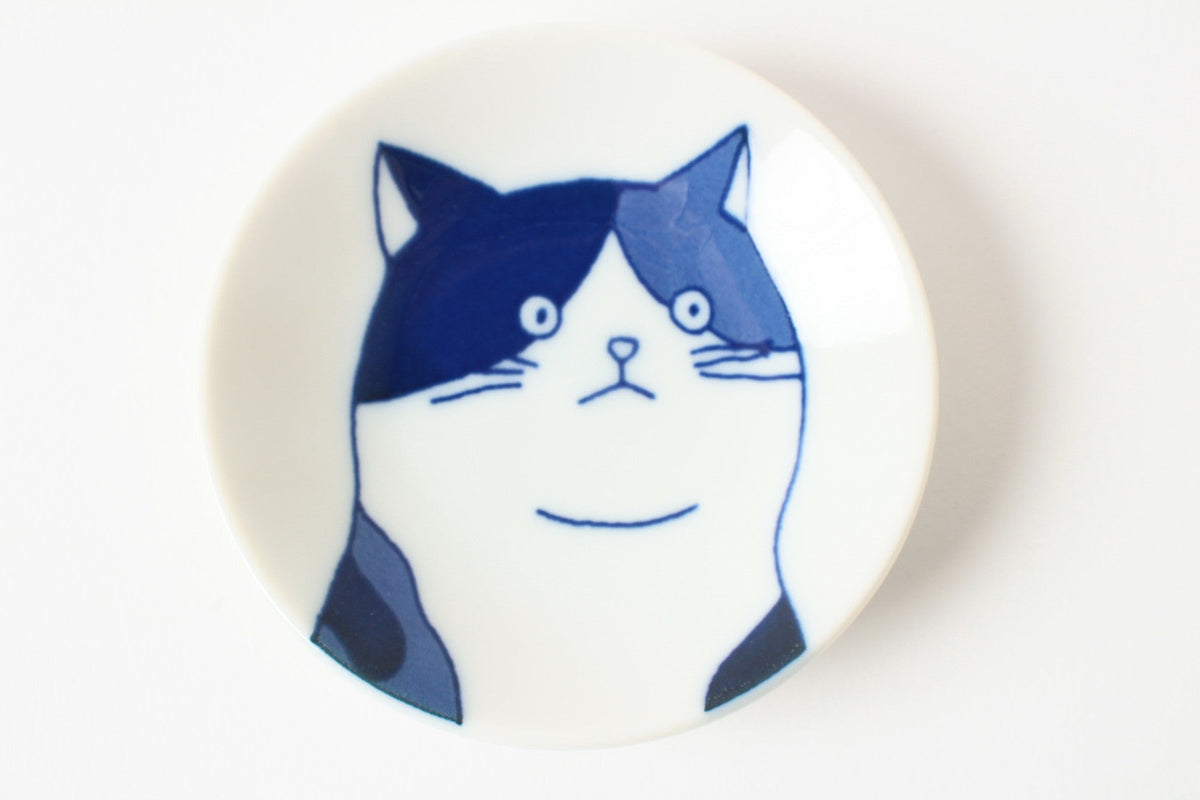 Mino ware Japan Ceramics Mini Round Plate / Dish Set of Five Japanese Cats Faces