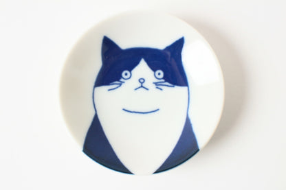 Mino ware Japan Ceramics Mini Round Plate / Dish Set of Five Japanese Cats Faces