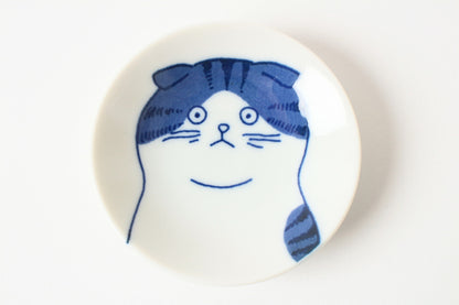 Mino ware Japan Ceramics Mini Round Plate / Dish Set of Five Japanese Cats Faces