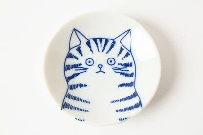 Mino ware Japan Ceramics Mini Round Plate / Dish Set of Five Japanese Cats Faces