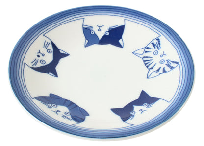 Mino ware Japan Ceramics 5.4 inch Round Plate / Dish Japanese Cats Faces