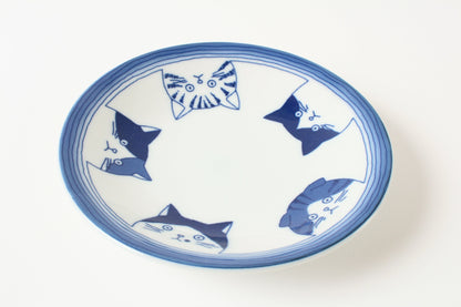 Mino ware Japan Ceramics 5.4 inch Round Plate / Dish Japanese Cats Faces