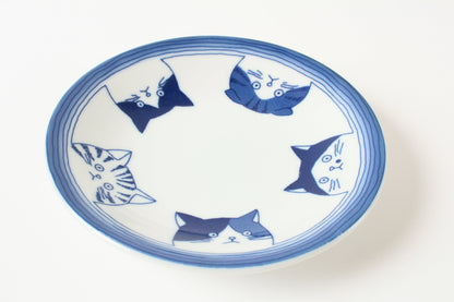 Mino ware Japan Ceramics 5.4 inch Round Plate / Dish Japanese Cats Faces