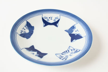 Mino ware Japan Ceramics 5.4 inch Round Plate / Dish Japanese Cats Faces