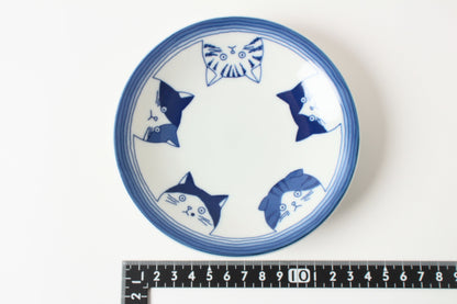 Mino ware Japan Ceramics 5.4 inch Round Plate / Dish Japanese Cats Faces