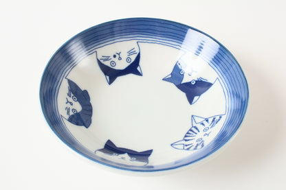 Mino ware Japan Ceramics 5.4 inch Deep Round Plate / Dish Japanese Cats Faces
