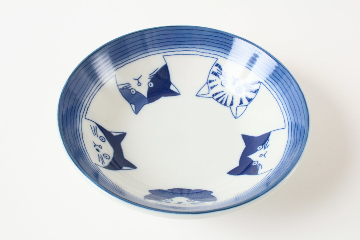 Mino ware Japan Ceramics 5.4 inch Deep Round Plate / Dish Japanese Cats Faces