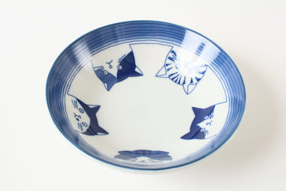 Mino ware Japan Ceramics 5.4 inch Deep Round Plate / Dish Japanese Cats Faces