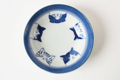 Mino ware Japan Ceramics 5.4 inch Deep Round Plate / Dish Japanese Cats Faces