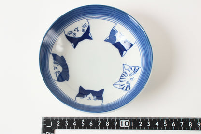 Mino ware Japan Ceramics 5.4 inch Deep Round Plate / Dish Japanese Cats Faces
