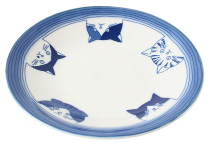 Mino ware Japan Ceramics 6.4 inch Round Plate / Dish Japanese Cats Faces