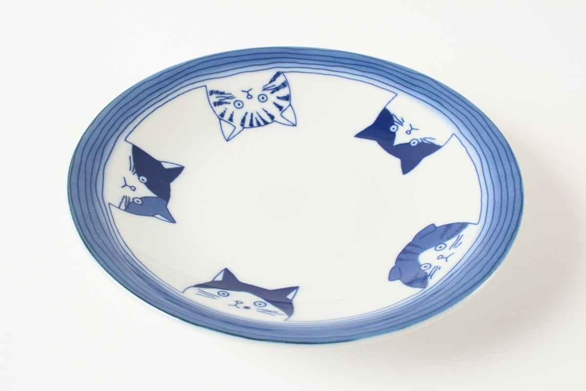 Mino ware Japan Ceramics 6.4 inch Round Plate / Dish Japanese Cats Faces