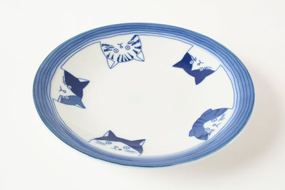 Mino ware Japan Ceramics 6.4 inch Round Plate / Dish Japanese Cats Faces