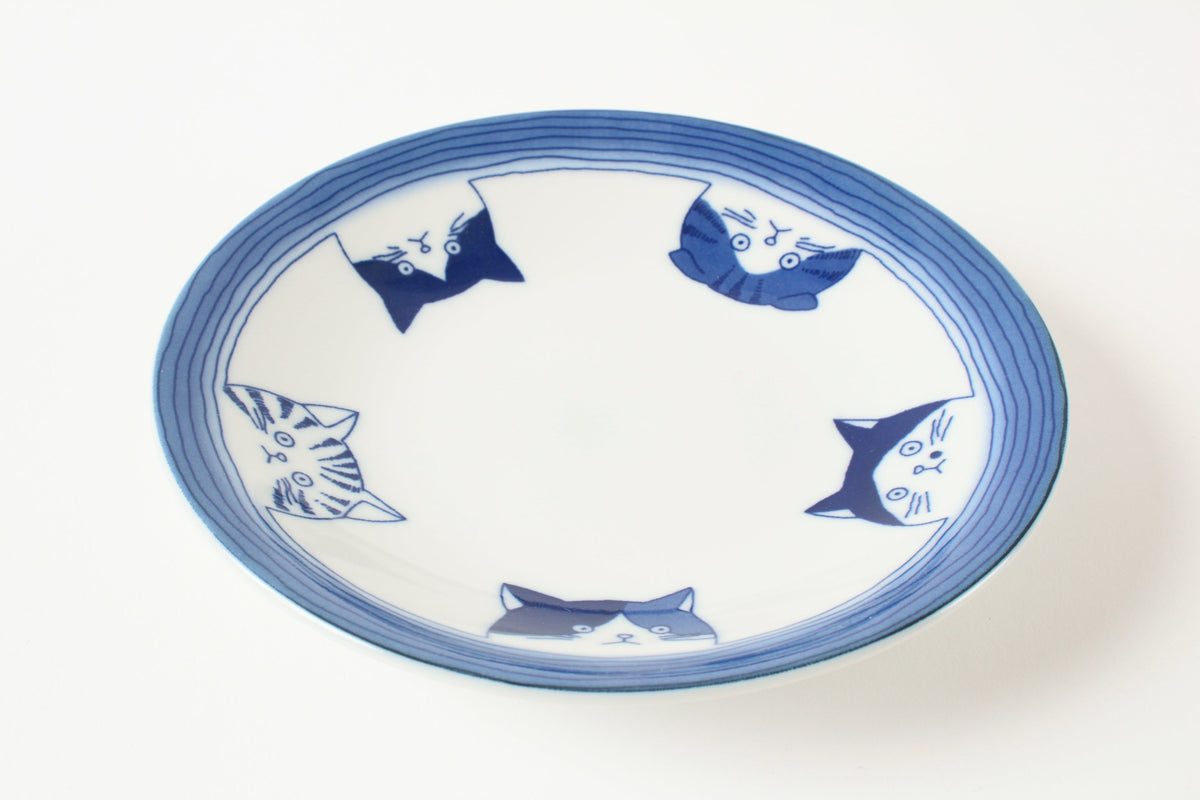 Mino ware Japan Ceramics 6.4 inch Round Plate / Dish Japanese Cats Faces
