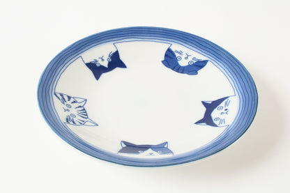 Mino ware Japan Ceramics 6.4 inch Round Plate / Dish Japanese Cats Faces