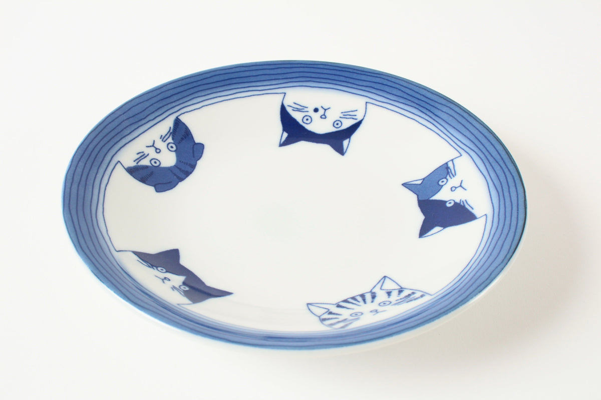 Mino ware Japan Ceramics 6.4 inch Round Plate / Dish Japanese Cats Faces