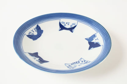 Mino ware Japan Ceramics 6.4 inch Round Plate / Dish Japanese Cats Faces