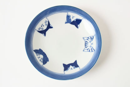 Mino ware Japan Ceramics 6.4 inch Round Plate / Dish Japanese Cats Faces