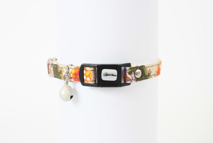 Cat Collar Japanese Sakura Cherry Blossom Pattern w/ a Bell Green, Breakaway buckle made in Japan