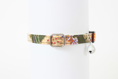 Cat Collar Japanese Sakura Cherry Blossom Pattern w/ a Bell Green, Breakaway buckle made in Japan