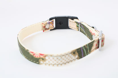 Cat Collar Japanese Sakura Cherry Blossom Pattern w/ a Bell Green, Breakaway buckle made in Japan