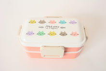 2-Tier Lunch Box, 4-side Lock Antibacterial Fluffy 20.3 fl oz (600 ml), w/ Cat Design Nekotto, Colorful, Made in Japan