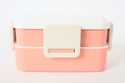 2-Tier Lunch Box, 4-side Lock Antibacterial Fluffy 20.3 fl oz (600 ml), w/ Cat Design Nekotto, Colorful, Made in Japan