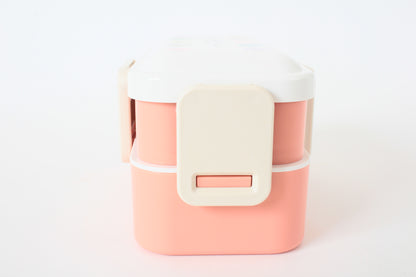 2-Tier Lunch Box, 4-side Lock Antibacterial Fluffy 20.3 fl oz (600 ml), w/ Cat Design Nekotto, Colorful, Made in Japan