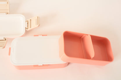 2-Tier Lunch Box, 4-side Lock Antibacterial Fluffy 20.3 fl oz (600 ml), w/ Cat Design Nekotto, Colorful, Made in Japan