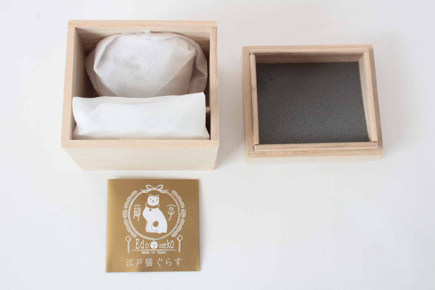 Japanese Sake Glass & Saucer Set Edo Neko Japanese Ukiyo-e Cat Printed Gold Edge with Wooden Box made in Japan